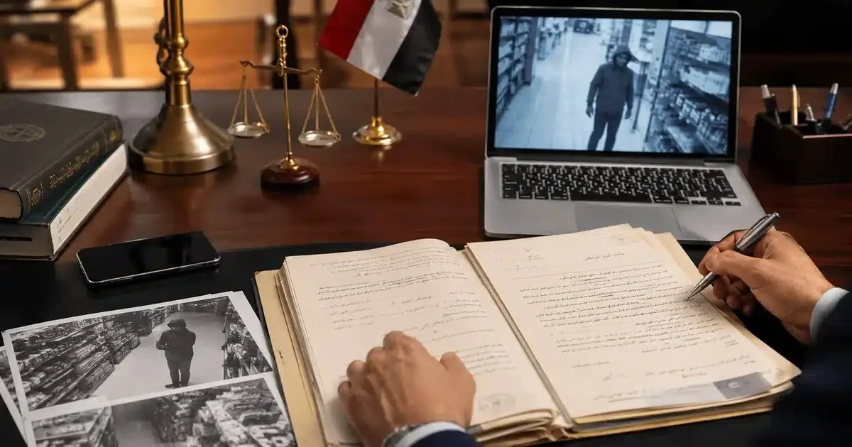 أفضل محامي سرقة في مصر يفحص ملف قضية سرقة وأدلة كاميرات المراقبة لتقييم الموقف القانوني بدقة