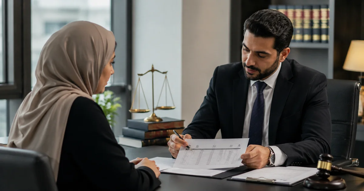 أفضل محامي قائمة منقولات في مصر يراجع قائمة المنقولات والمستندات القانونية مع موكلة داخل مكتب المحاماة