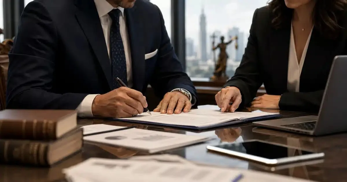 محامي إيجارات يراجع عقد إيجار ومستندات قانونية قبل رفع دعوى طرد أو فسخ عقد.