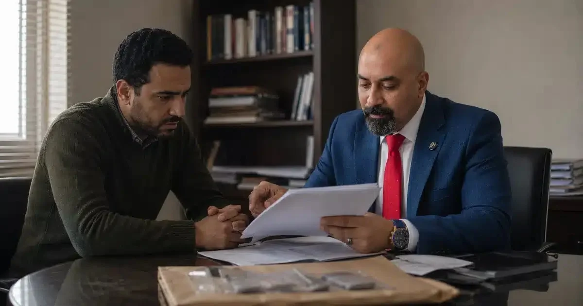 محامٍ يشرح لمتهم أوراق قضية مخدرات وموقف إذن النيابة من إجراءات القبض والتفتيش في مصر