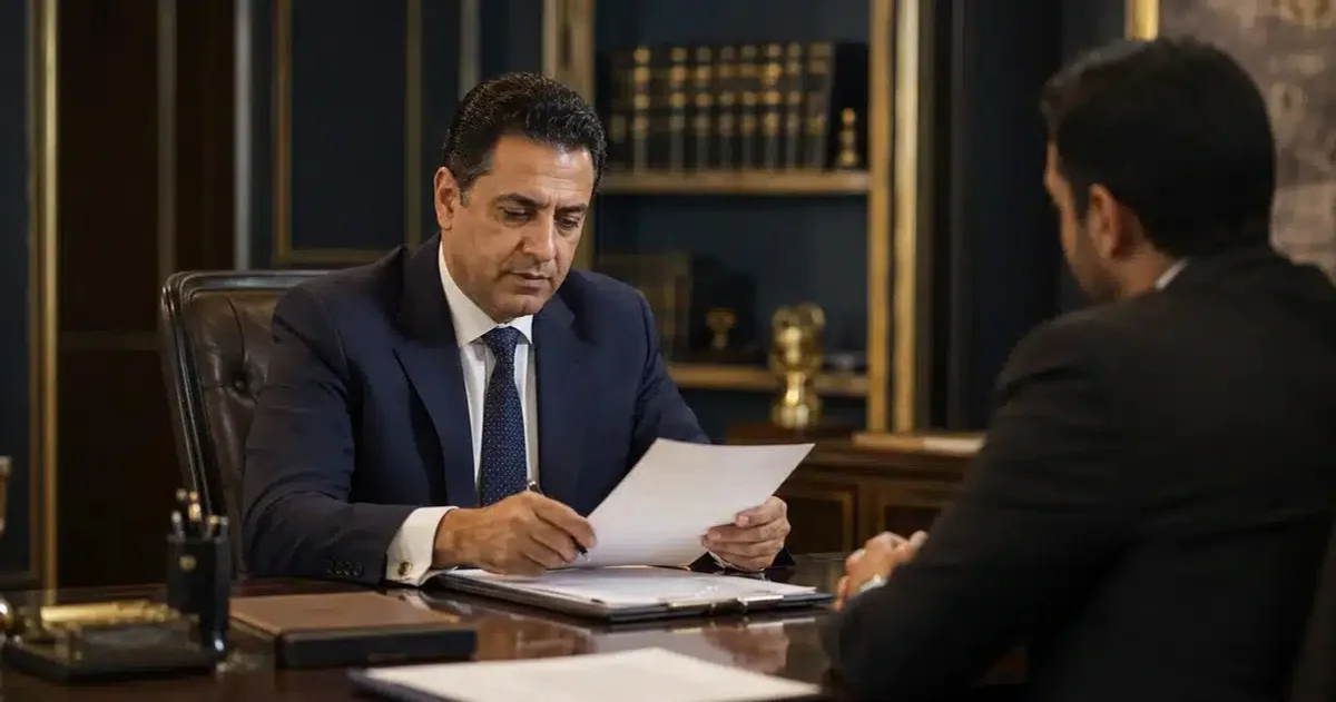 محامٍ متخصص يفحص مستندات بطلان القبض والتفتيش في قضايا المخدرات قبل إعداد الدفاع.