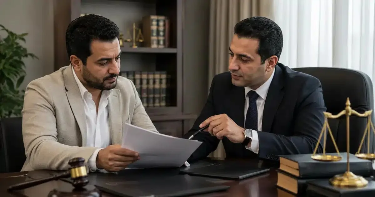 محامٍ يراجع عقدًا قبل رفع دعوى صحة التوقيع في مصر.
