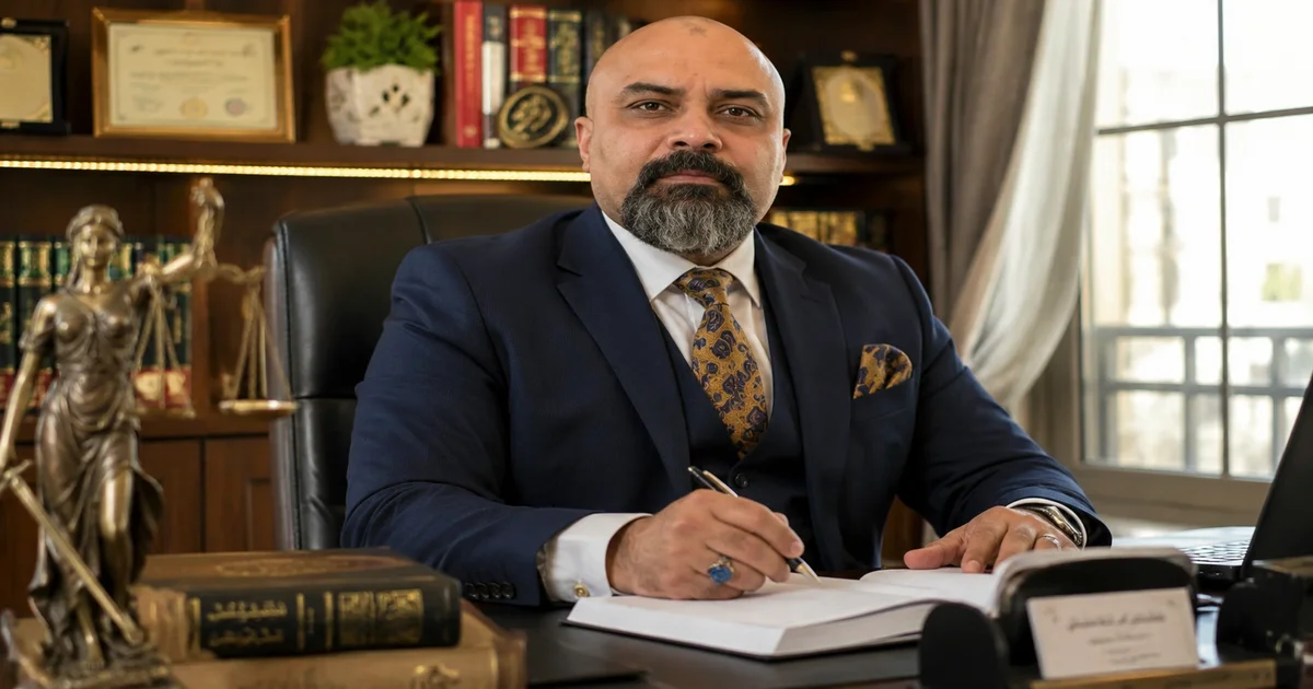 محامٍ جنائي يراجع ملف بطلان القبض والتفتيش في قضايا المخدرات داخل مكتب قانوني.