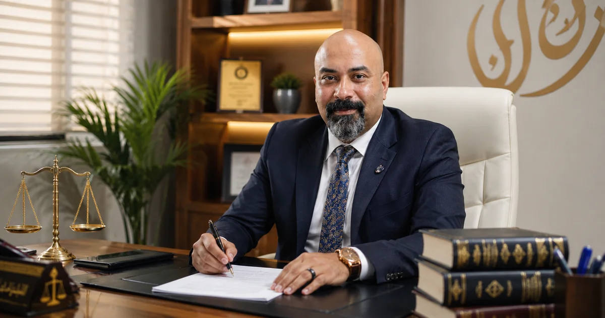 الأستاذ سعد فتحي سعد، محامٍ بالنقض والدستورية العليا، داخل مكتبه القانوني.