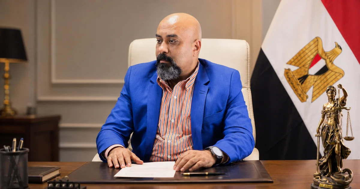 الأستاذ سعد فتحي سعد أفضل محامي قائمة منقولات في مصر داخل مكتبه أثناء مراجعة ملف قانوني