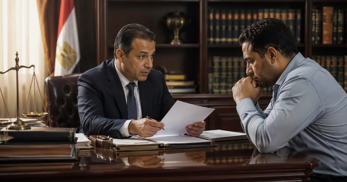 محامي جنائي يطمئن موكله داخل قاعة المحكمة بعد مراجعة أسباب الإخلال بحق الدفاع في الأحكام الجنائية
