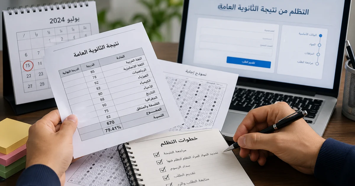 التظلم من نتيجة الثانويه العامه ومراجعة النتيجة وخطوات تقديم الطلب إلكترونيًا.