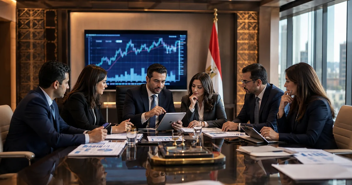 اجتماع إدارة شركة لمناقشة إجراءات قيد الشركة في البورصة المصرية.