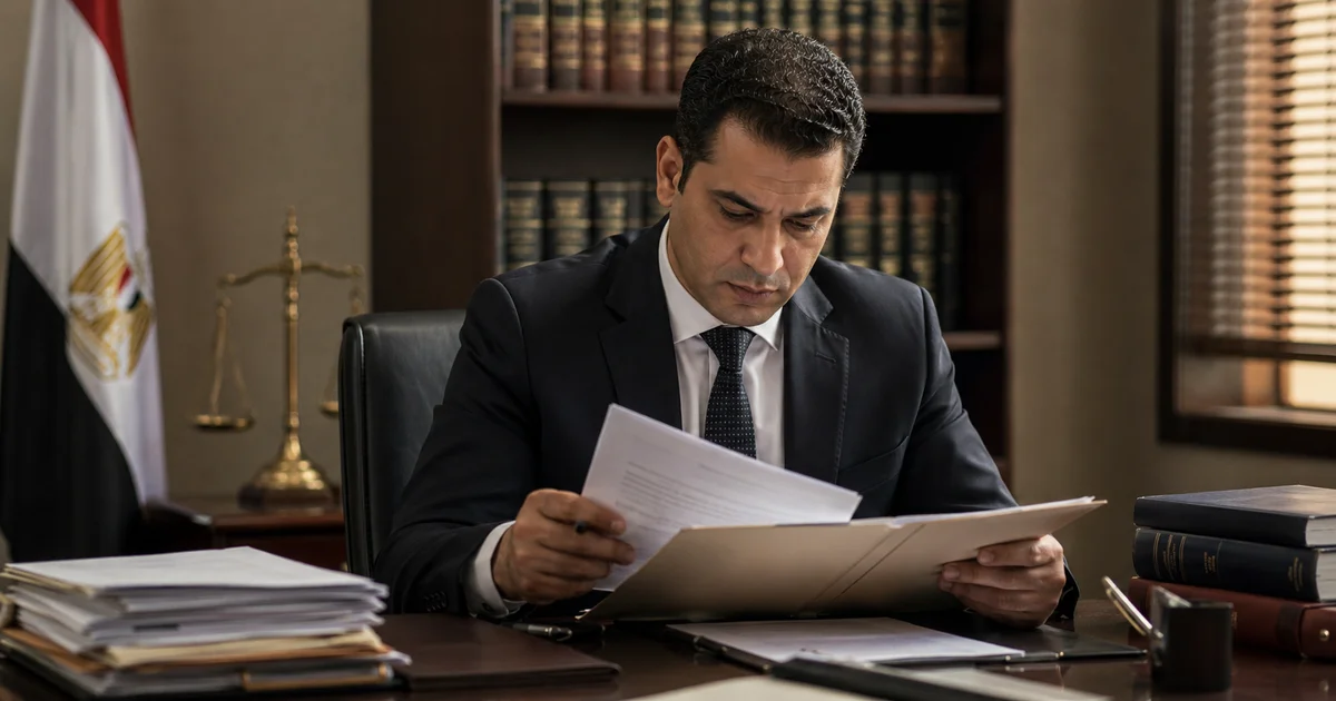 محامي استئناف الحبس الاحتياطي يراجع أوراق القضية وأمر الحبس داخل مكتبه