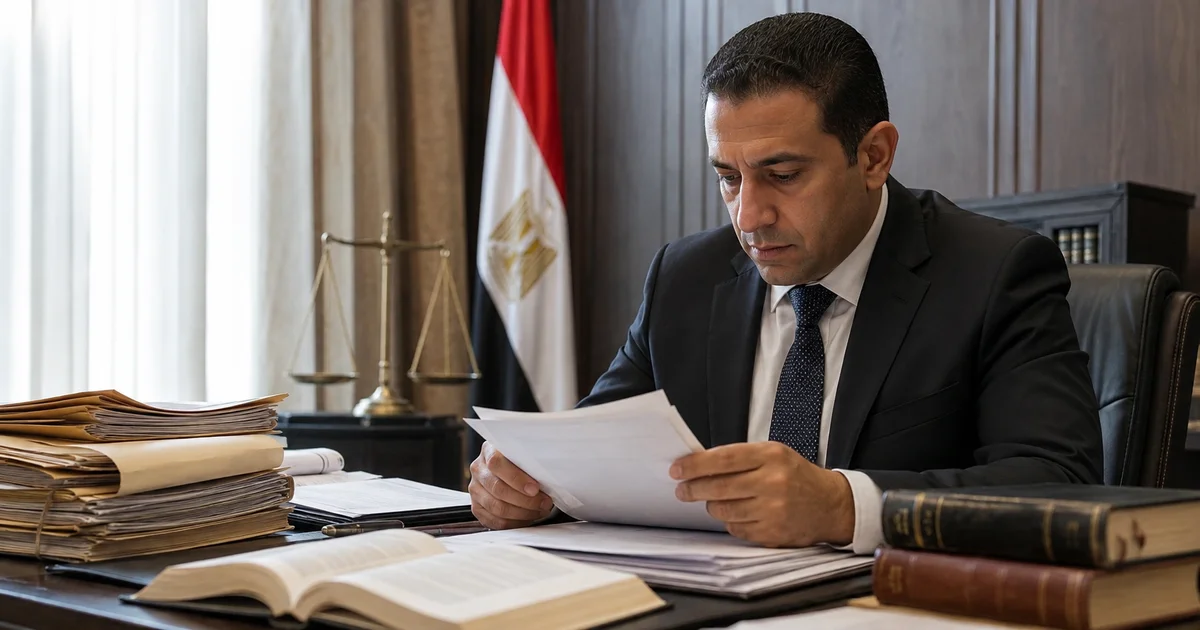 محامي تحقيقات نيابة يراجع ملف القضية والمستندات قبل التحقيق