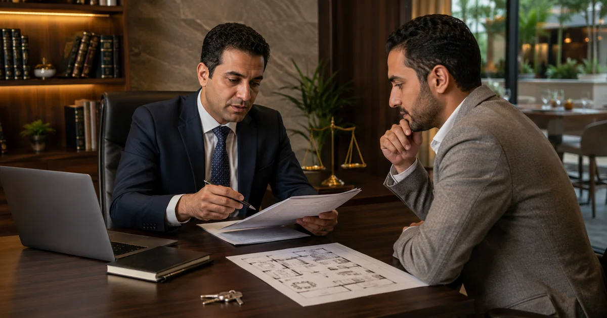 محامي يراجع عقد فرنشايز مطعم مع مستثمر قبل توقيع الاتفاق في مصر