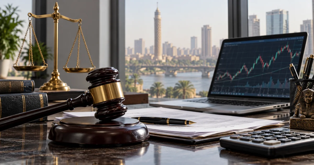 مستندات قانونية وشاشات بورصة تعبر عن التظلم من قرار وقف نشاط شركة سمسرة.