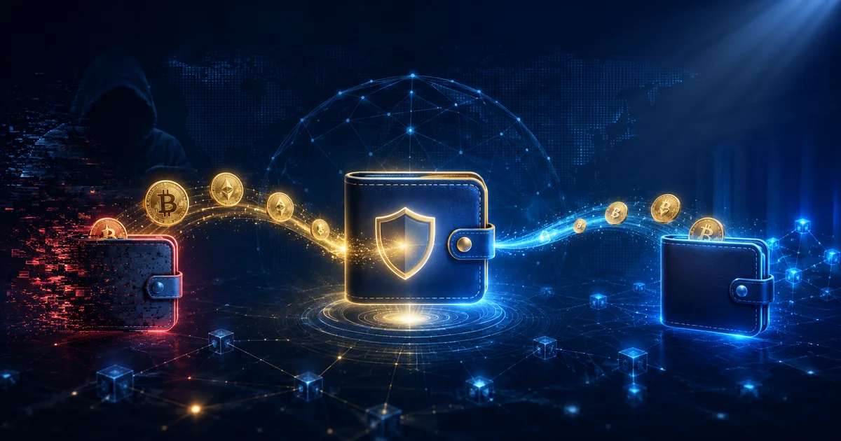 محفظة رقمية وحركة العملات بين المحافظ أثناء تتبع العملات الرقمية المسروقة