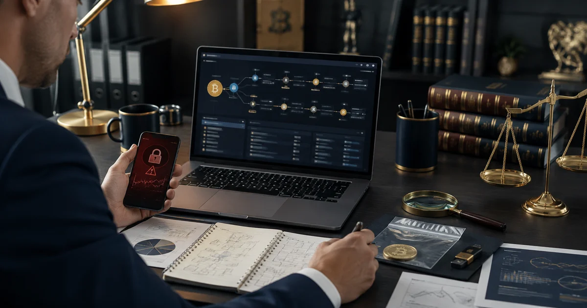 مراجعة بيانات وأدلة سرقة العملات الرقمية وسجل المعاملات والمراسلات المرتبطة بالواقعة