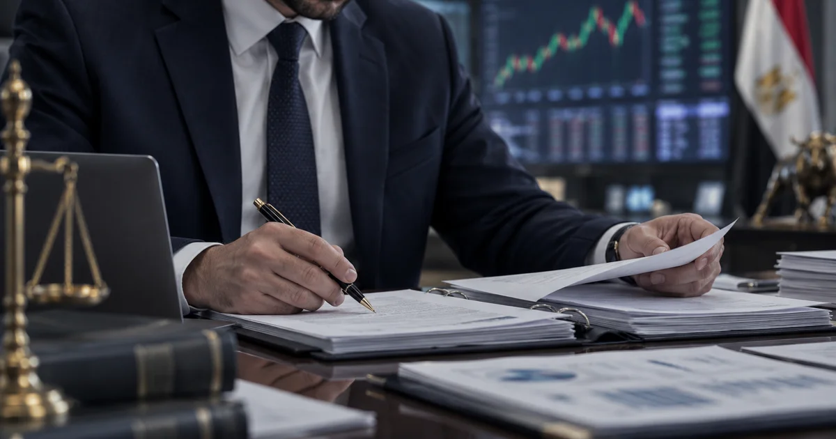 محامٍ يراجع محضر الجمعية ومستندات شركة مقيدة لتحديد أسباب الطعن على القرار