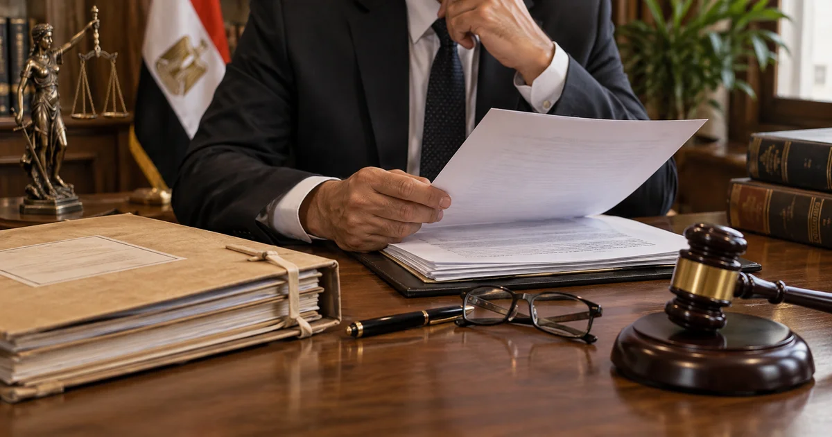 محامٍ يراجع ملف قضية وأمر ضبط وإحضار لتحديد مدى سريانه وإمكانية العدول عنه